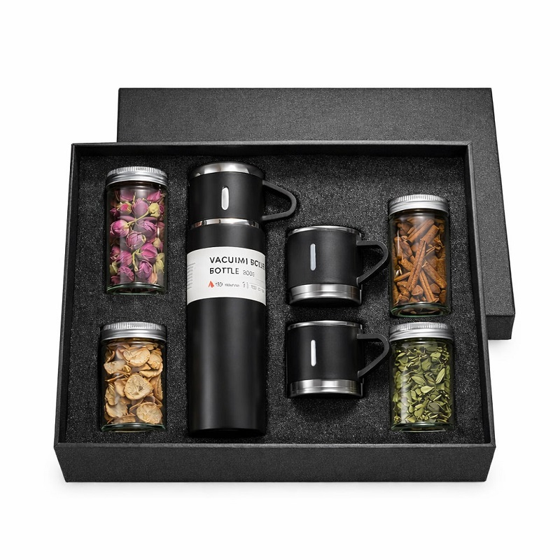 پکیج هدیه سازمانی (فلاسک سه کاپ  4دمنوشجعبه لاکچری)